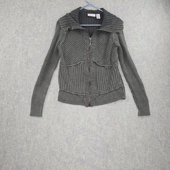 DKNY Jeans Womens XL Gray Full Zip Knit Sweater With Collar Ramie & Cotton Blend - Picture 1 of 6